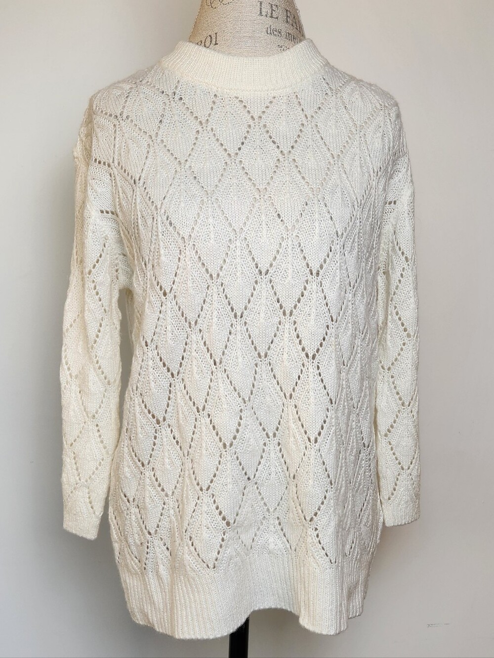 White Crochet Knit Sweater